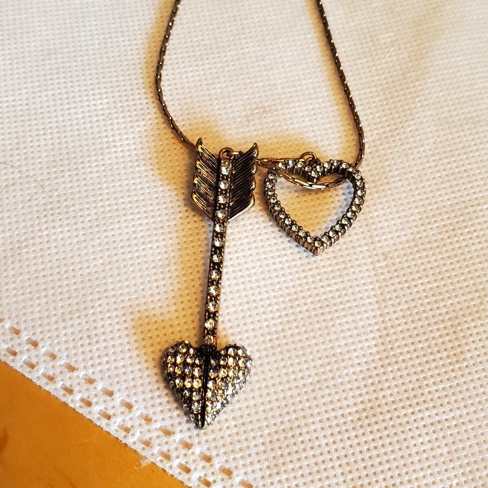 28" Long Bronze Heart and Arrow Pendant Necklace